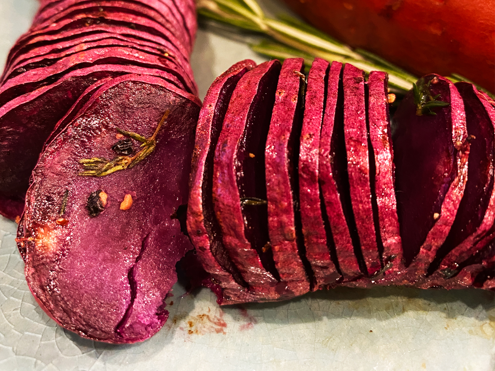 Purple Hasselback Sweet Potatoes – Emilie Eats