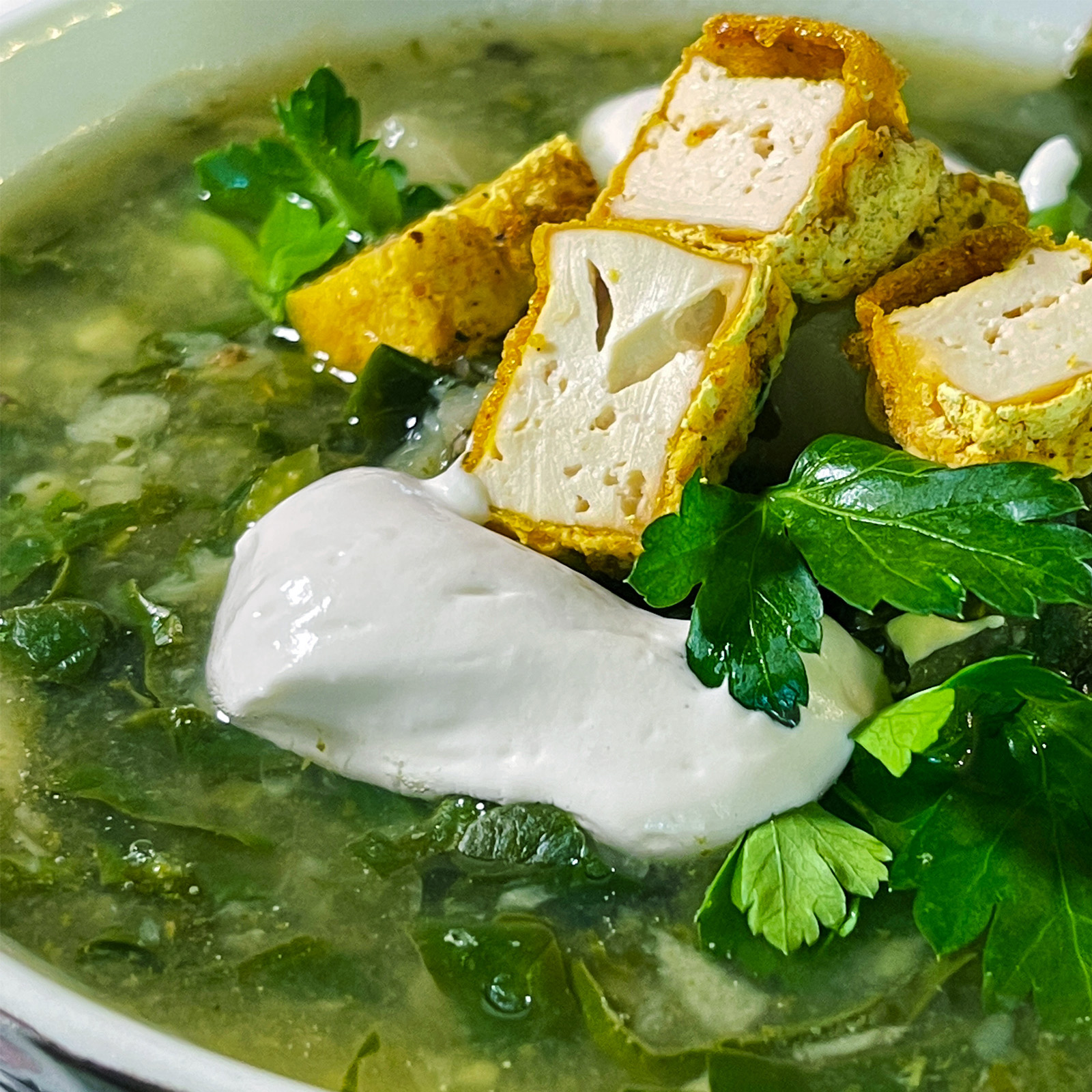 vegan green borscht. Plant based green soup
