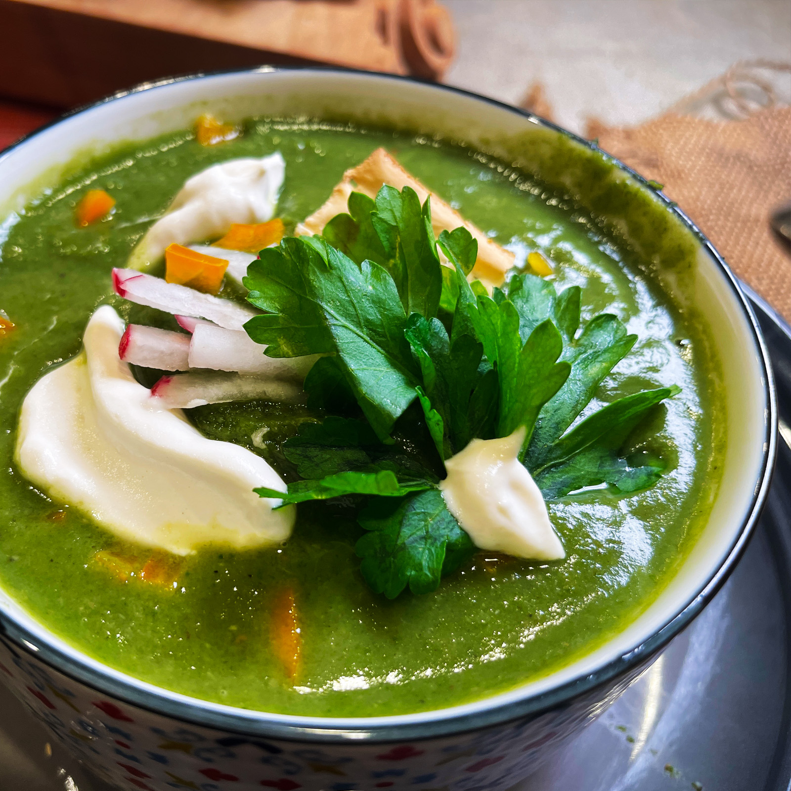 Creamy spinach soup; Sattvic