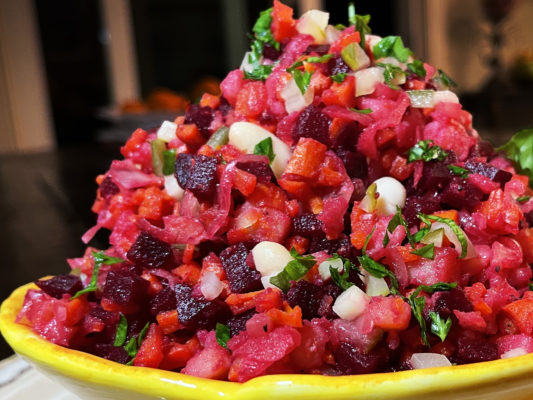 Vinaigrette salad with beets and sauerkraut